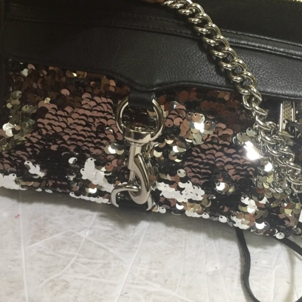 Rebecca Minkoff NEW Sequinned Mini Mac Leather Canvas Crossbody Shoulder Bag Zip - Picture 10 of 16